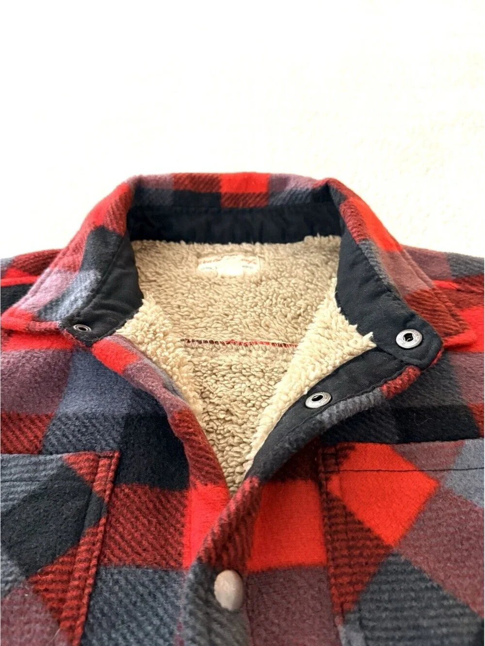 Weatherproof Vintage Boys M 10/12 Sherpa Lined Buffalo Plaid Jacket Red